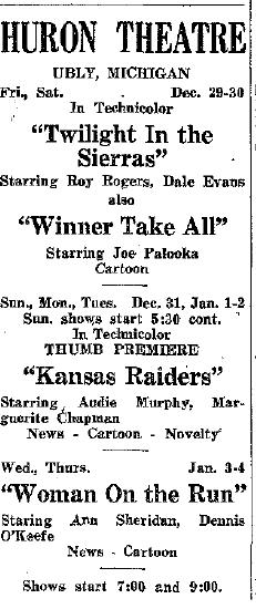 Huron Theatre - Old Ad From James Thompson